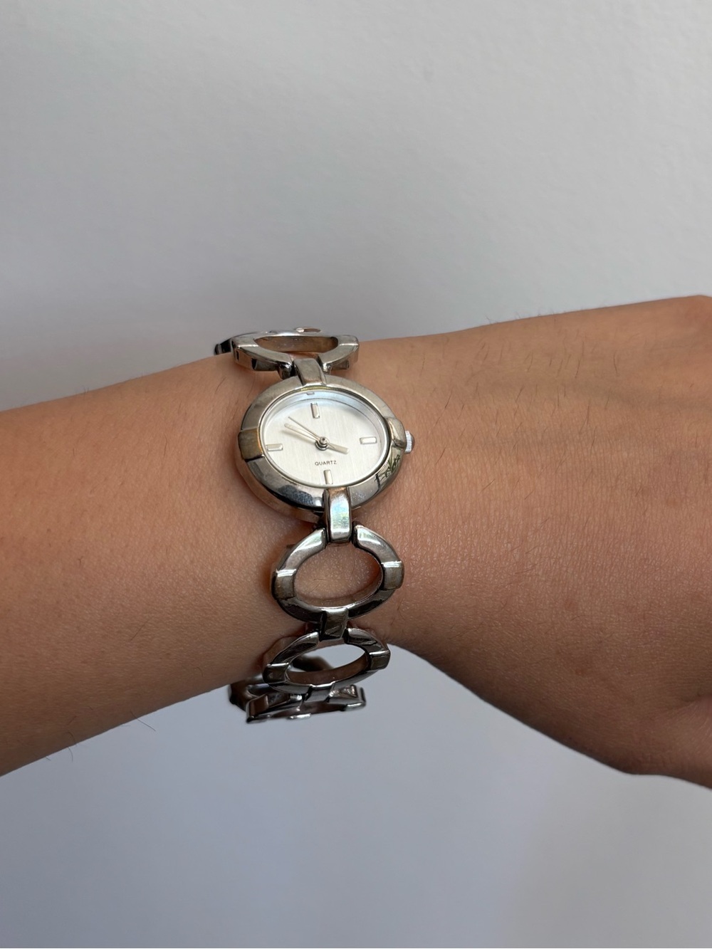 Polished Silver-Tone Link Bracelet Watch for Women